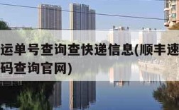 顺丰速运单号查询查快递信息(顺丰速运单号查询号码查询官网)